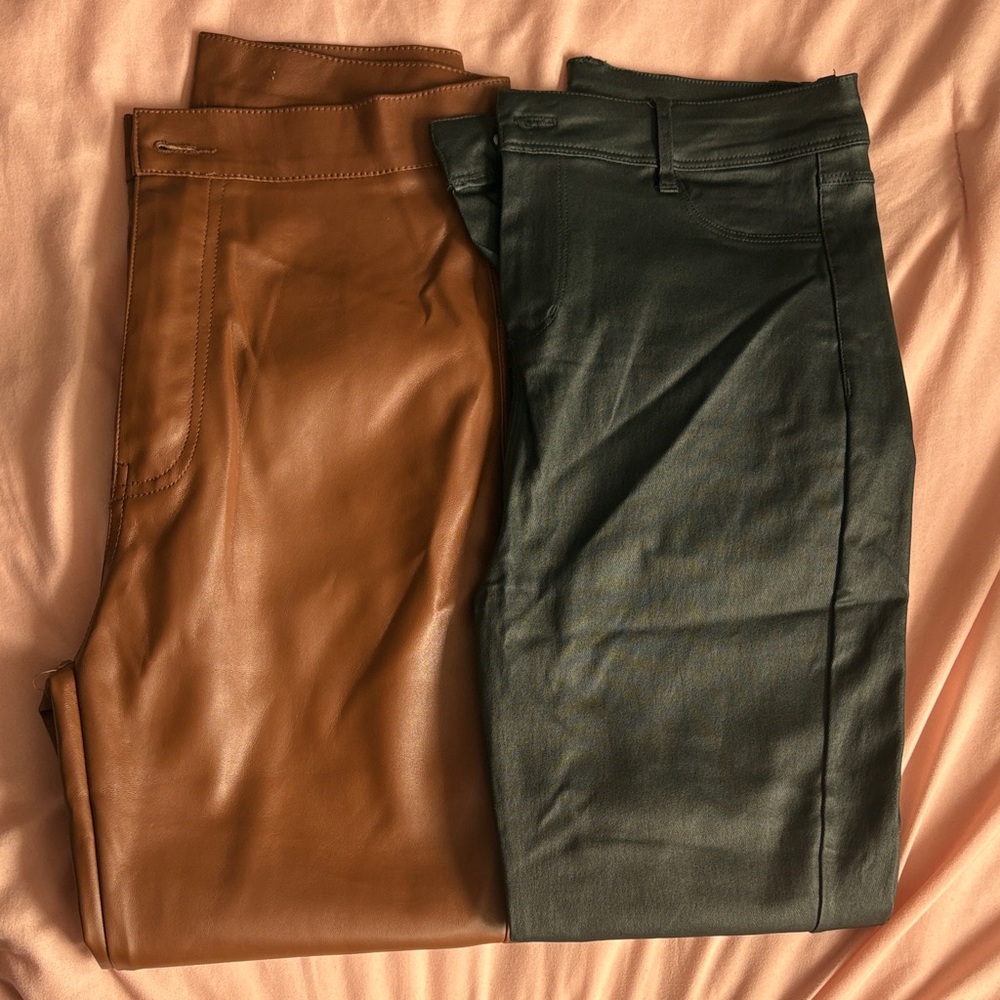 Brown and Green Faux Leather Pants